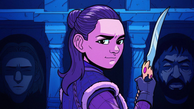 Woman knife beard fishnets comic free wallpaper for desktop - medium preview image