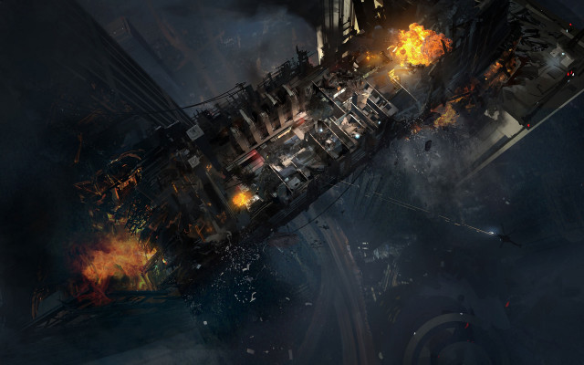 Large ship flames ocean night free wallpaper for desktop - medium preview image