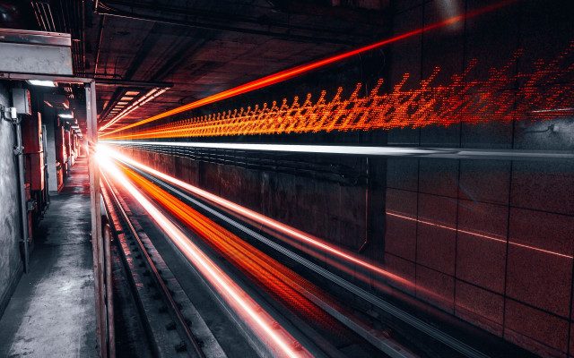 Futuristic train tunnel cyberpunk city free wallpaper for desktop - medium preview image