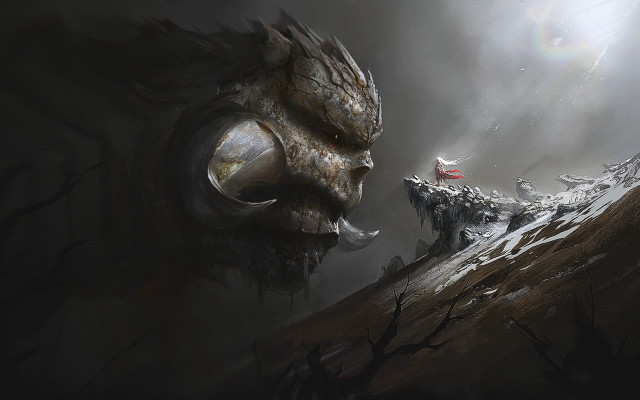 Demon mountain sky sun fantasy free wallpaper for desktop - medium preview image