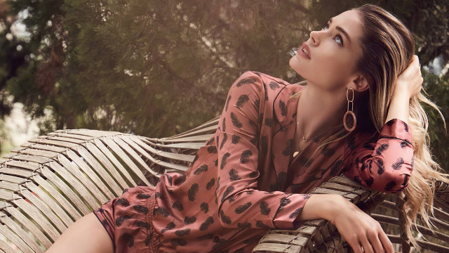 Woman sitting bench dress earrings free wallpaper for desktop - medium preview image