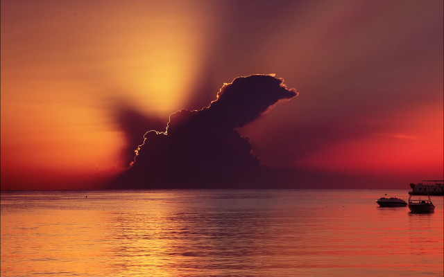 Cloud sunset water boats matte free wallpaper for desktop - medium preview image