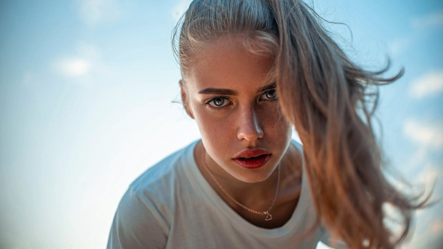 Woman ponytail serious portrait jewelry free wallpaper for desktop - medium preview image