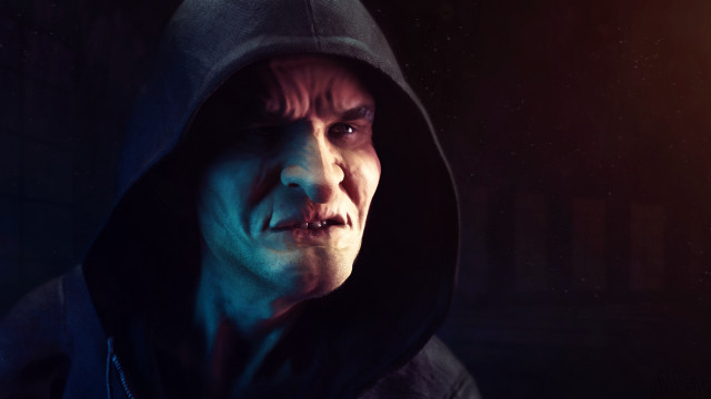 Creepy man hooded jacket glowing free wallpaper for desktop - medium preview image