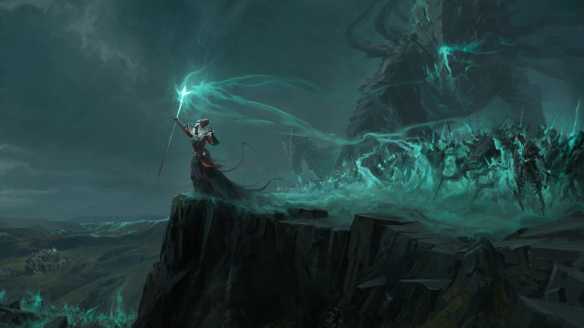 Mountain man sword monsters rocks free wallpaper for desktop - medium preview image