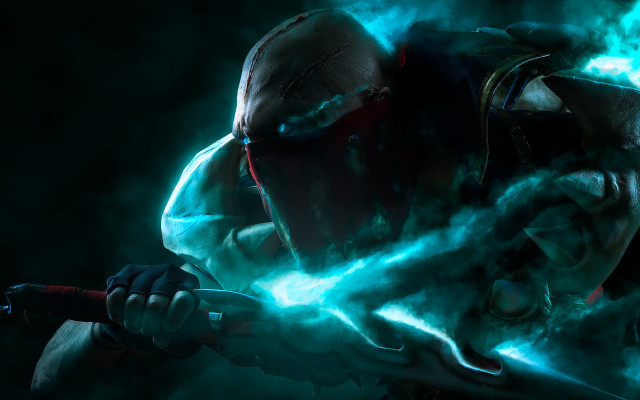 Red mask sword fog smoke free wallpaper for desktop - medium preview image