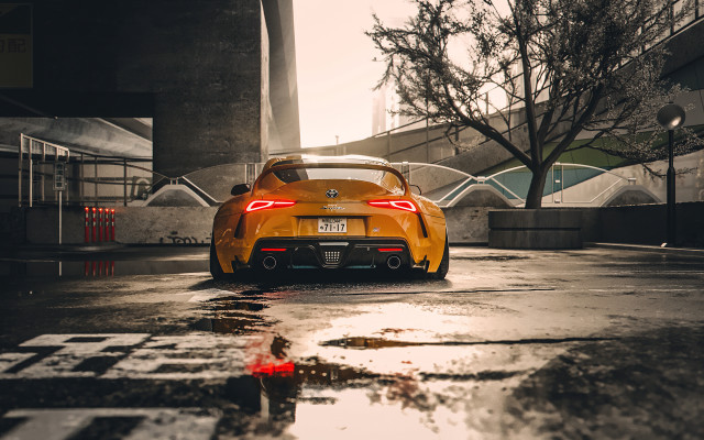 Yellow sports car wet street #3 free wallpaper for desktop - medium preview image