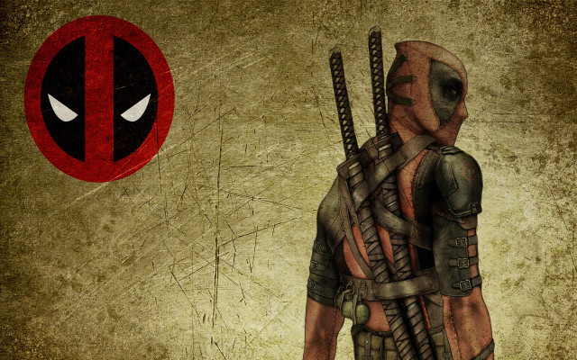 Deadpool gun katana logo grungy free wallpaper for desktop - medium preview image
