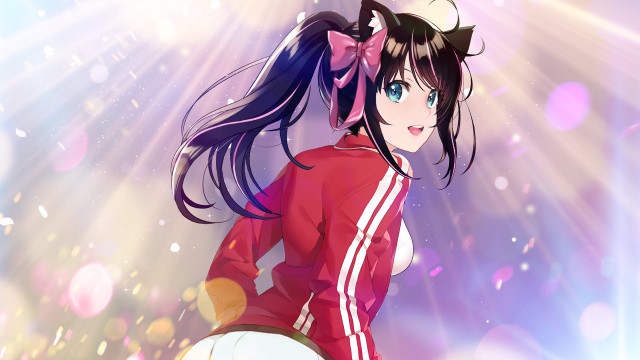 Girl redjacket whitejacket longhair pony free wallpaper for desktop - medium preview image