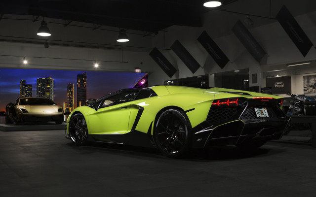 Yellow sports car garage white free wallpaper for desktop - medium preview image