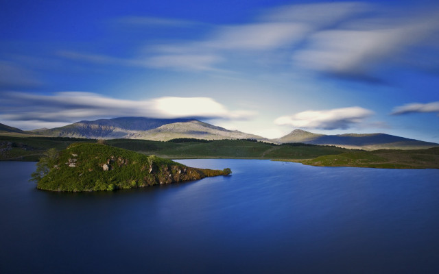 Mountain lake island clouds sky free wallpaper for desktop - medium preview image