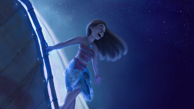 Girl dress ledge boat starry free wallpaper for desktop - medium preview image
