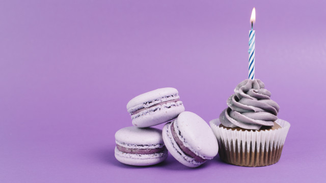 Cupcake candle macarons purple food free wallpaper for desktop - medium preview image