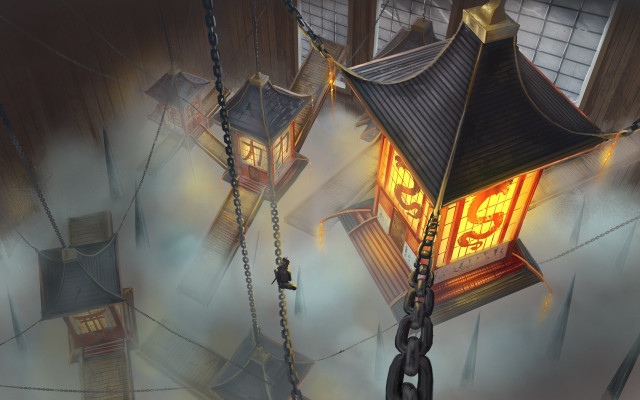 Skyhouse chains pagoda fantasy architecture free wallpaper for desktop - medium preview image