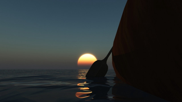 Paddle boat sunset moonlight tranquil free wallpaper for desktop - medium preview image