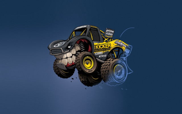 Monster truck flying blue yellow free wallpaper for desktop - medium preview image