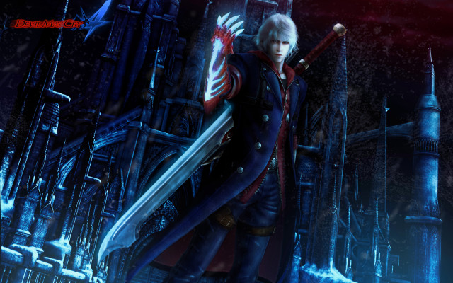Man blue outfit sword castle free wallpaper for desktop - medium preview image