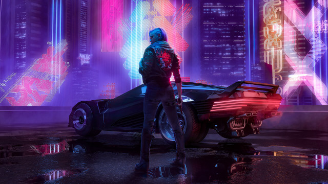 Futuristic city night neon cyberpunk free wallpaper for desktop - medium preview image