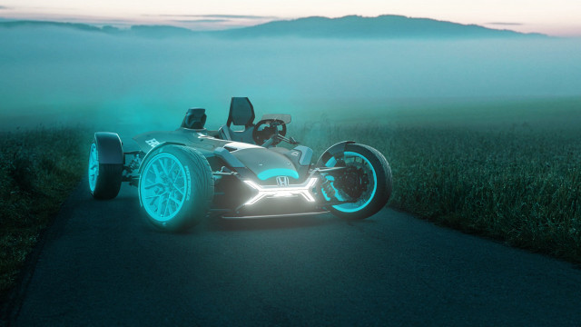 Futuristic car foggy road 3d free wallpaper for desktop - medium preview image