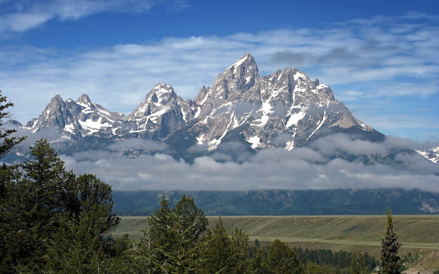 Mountain range clouds forest lake free wallpaper for desktop - medium preview image