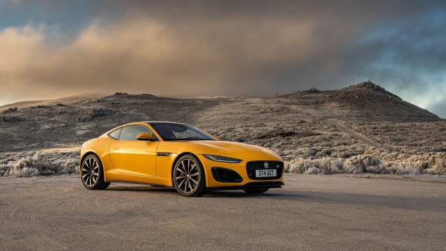 Yellow sports car desert mountain free wallpaper for desktop - medium preview image