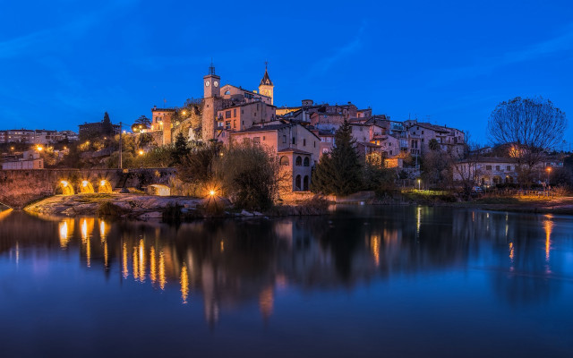 Cityscape night watercastle romanesque matte free wallpaper for desktop - medium preview image