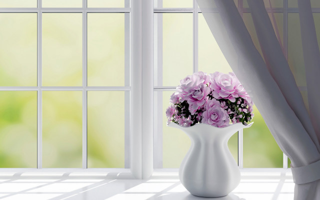 Vase flowers window curtain bridal free wallpaper for desktop - medium preview image