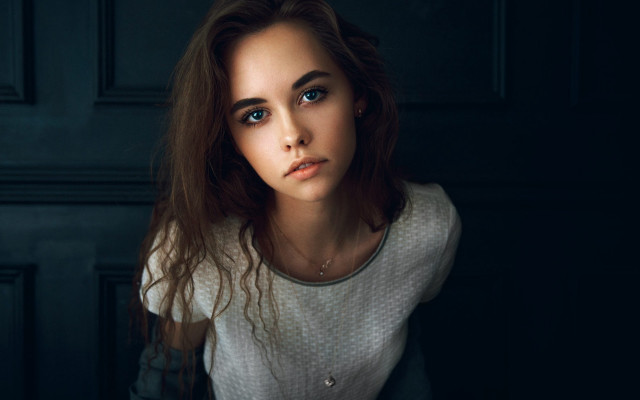 Woman longhair white shirt darkroom free wallpaper for desktop - medium preview image