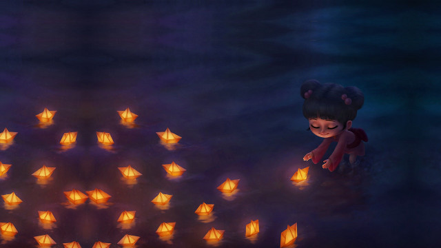 Little girl candles cat autumn free wallpaper for desktop - medium preview image