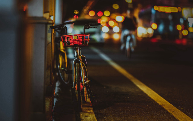Bicycle street night city lights free wallpaper for desktop - medium preview image