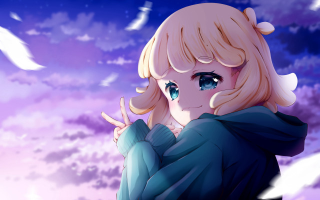 Blonde girl blue dress cloudy free wallpaper for desktop - medium preview image