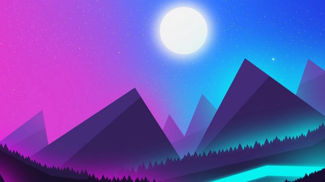 Mountain moon stream purple blue free wallpaper for desktop - medium preview image