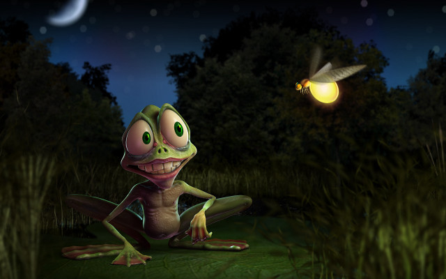 Frog grass night bird moon free wallpaper for desktop - medium preview image
