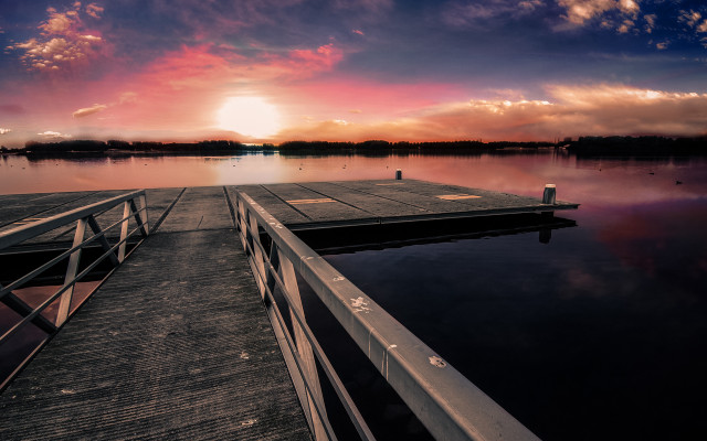 Sunset dock clouds water cityscape #2 free wallpaper for desktop - medium preview image