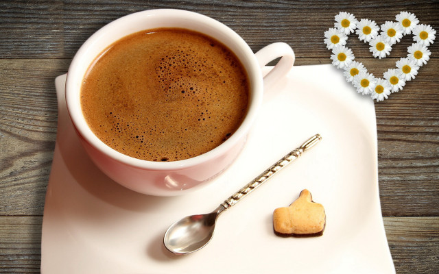 Coffee spoon plate daisies heart free wallpaper for desktop - medium preview image