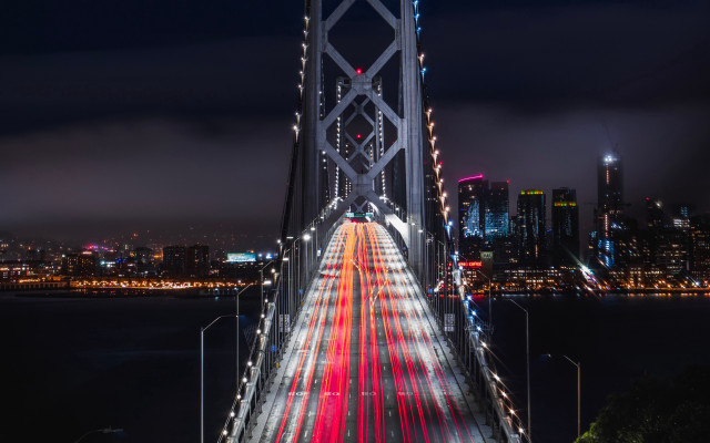 Bridge cityscape night lights longexposure free wallpaper for desktop - medium preview image