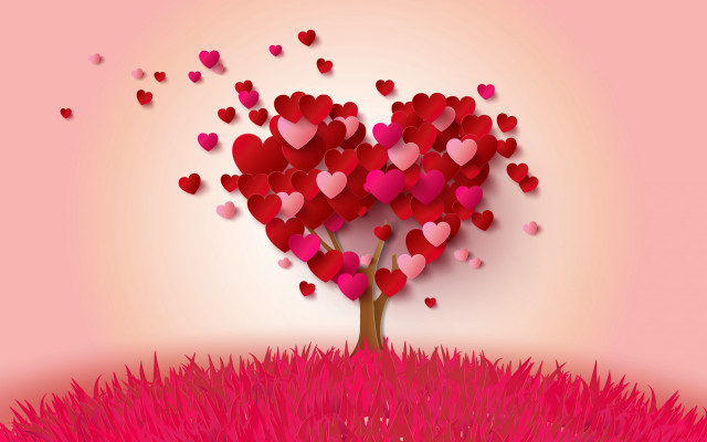 Heart tree pink background floral free wallpaper for desktop - medium preview image