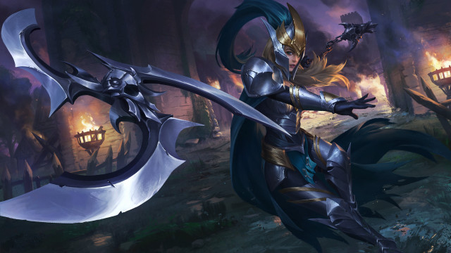 Fantasy armor woman sword fire free wallpaper for desktop - medium preview image