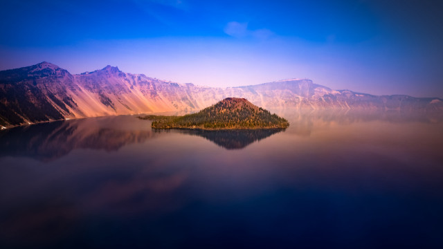 Small island lake mountains clouds free wallpaper for desktop - medium preview image