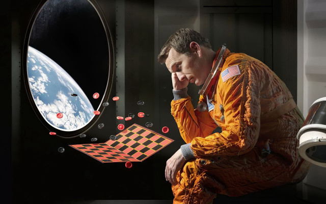 Man orange space suit mirror free wallpaper for desktop - medium preview image