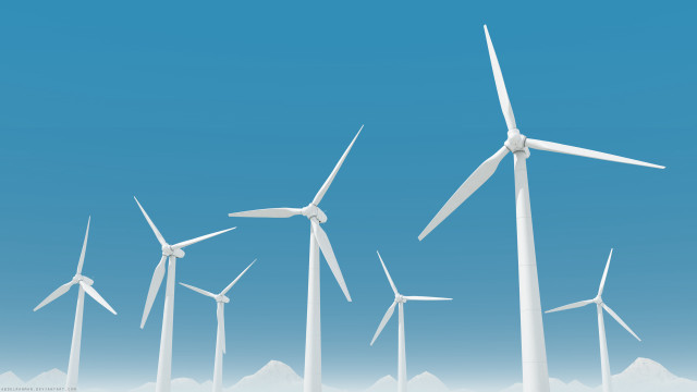 Wind turbines blue sky clouds free wallpaper for desktop - medium preview image