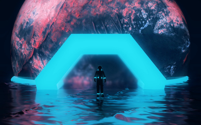 Man water giant object night free wallpaper for desktop - medium preview image