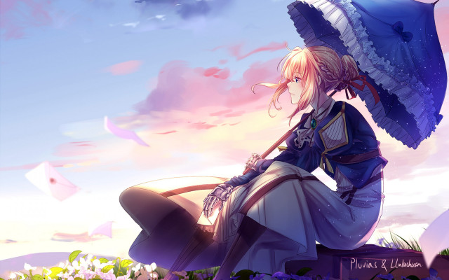 Woman bench umbrella clouds victorian free wallpaper for desktop - medium preview image