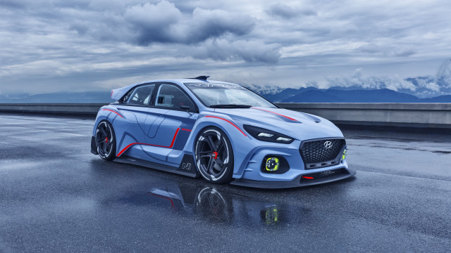 Blue car red stripe mountains free wallpaper for desktop - medium preview image