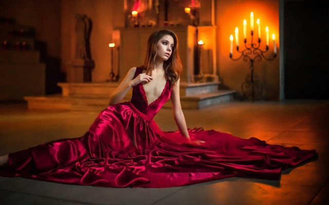 Woman red dress candles gothic free wallpaper for desktop - medium preview image