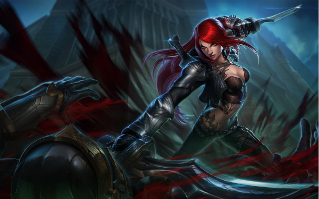 Katarina redhair sword demon armor free wallpaper for desktop - medium preview image
