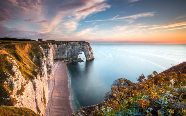 Cliff beach water sunset arch free wallpaper for desktop - medium preview image