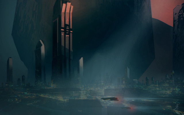 City tallbuildings redsky redlight fantasy free wallpaper for desktop - medium preview image