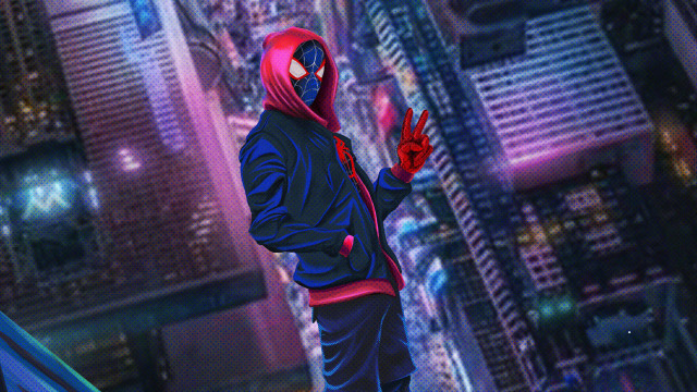 Man red hoodie cityscape spiderman free wallpaper for desktop - medium preview image