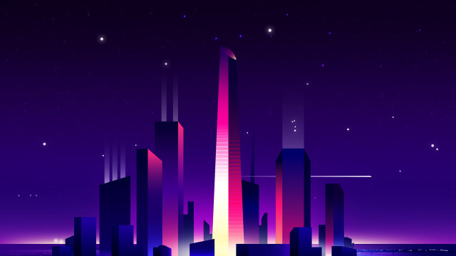 City skyline night stars bright free wallpaper for desktop - medium preview image